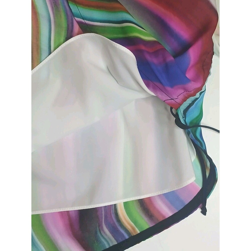 Milly Silk Dress Sz 8 Multicolor Shift Style Swirl Print w Rouched Side Hem $345 - Picture 11 of 15
